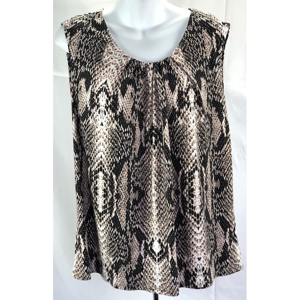 Fylo Sleeveless Silky Tank Top XL tan Snake Animal Pleat Scoop Neck Y2K 90s
